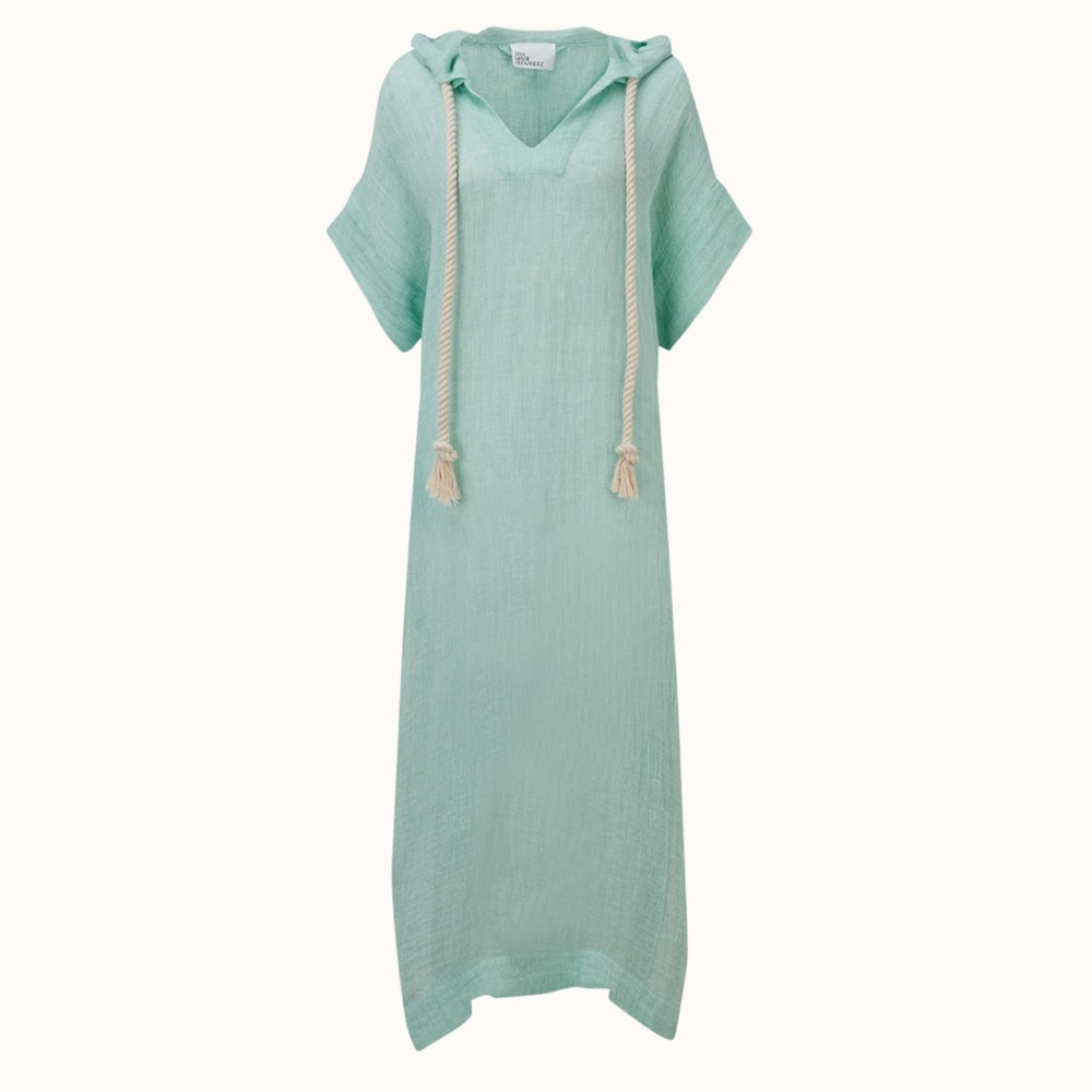 Lisa Marie Fernandez drawstring hooded seafoam chios gauze caftan